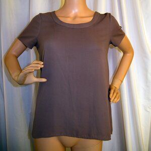 Brown Woven Tee Shirt Short Sleeves Size Small Round Neckline Polyester